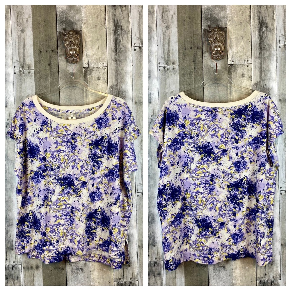 NWT By Anthropologie Splatter Abstract Print Boxy Tee in Purple Combo Size XL. - Picture 9 of 10